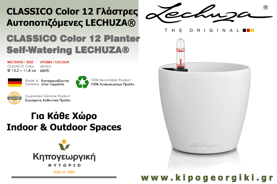 CLASSICO Color 12 Λευκή Ø13x12cm Αυτοποτιζόμενη Γλάστρα & Κασπώ